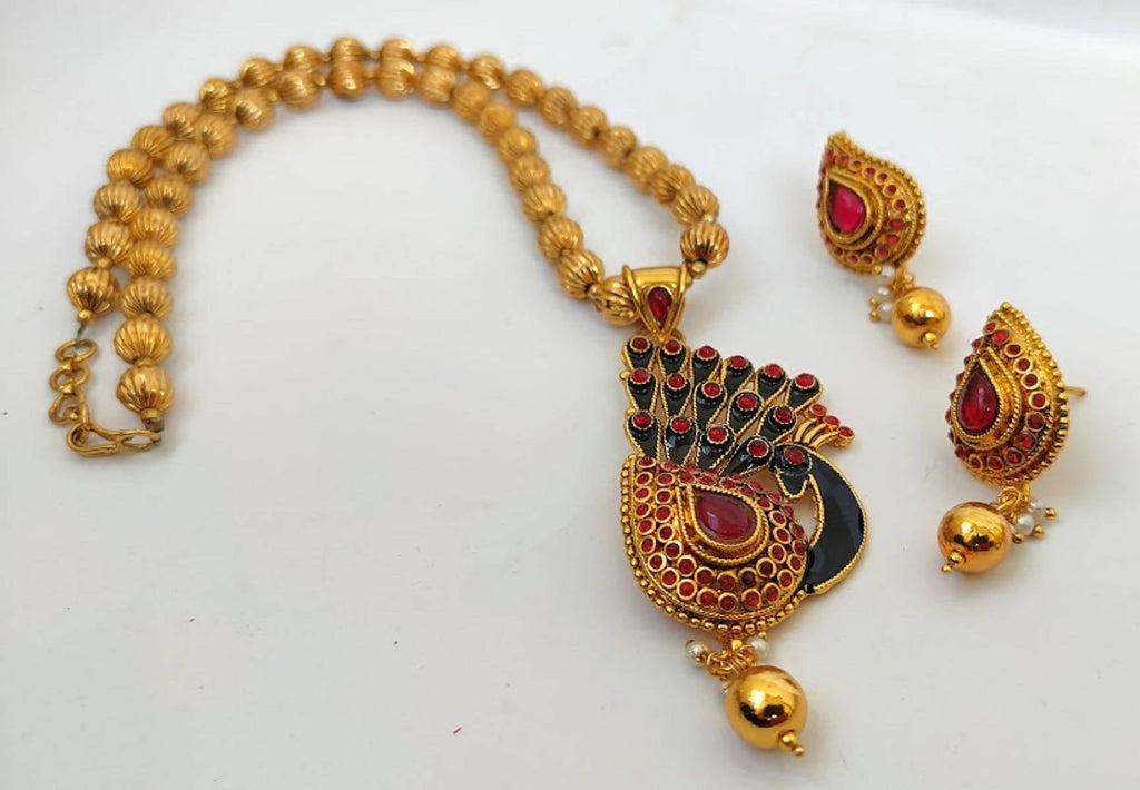 Pink Kemp Peacock Handmade Necklace Set - Distacart