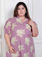 Miravan Plus Size Womens Lavender Floral Printed A-Line Maxi Dress - Distacart