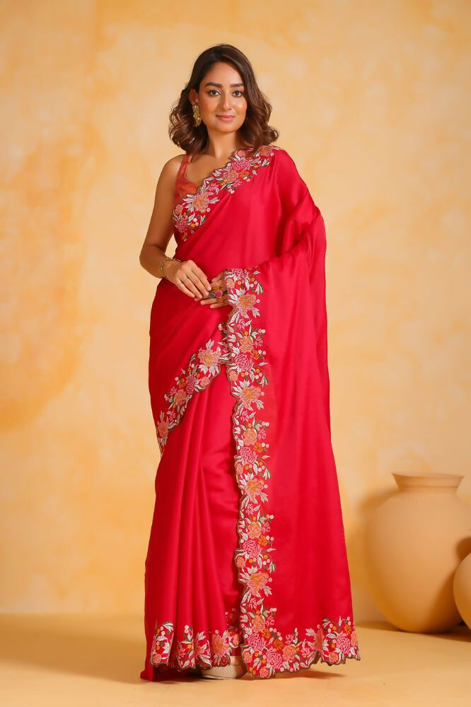 Vamsee Sundha Red Tussar Silk Saree