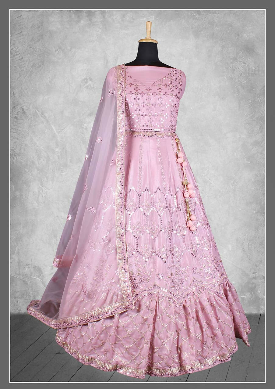 Light Purple Satin Silk Sequins and cord embroidery, cut work Bridal lahenga Choli with Dupatta - Nimaya Pavitra Rista