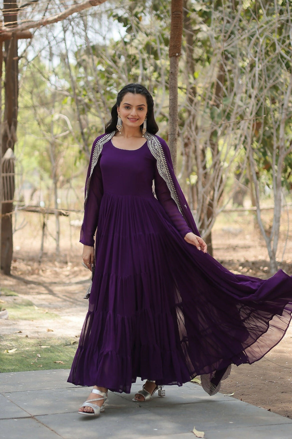 Joban Fashion Purple Georgette Sequence Embroidery Work Kurta Set - Distacart