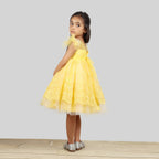 Pink Cow Fashions Yellow Dress With Net Layer At Bottom & Frill Sleeves