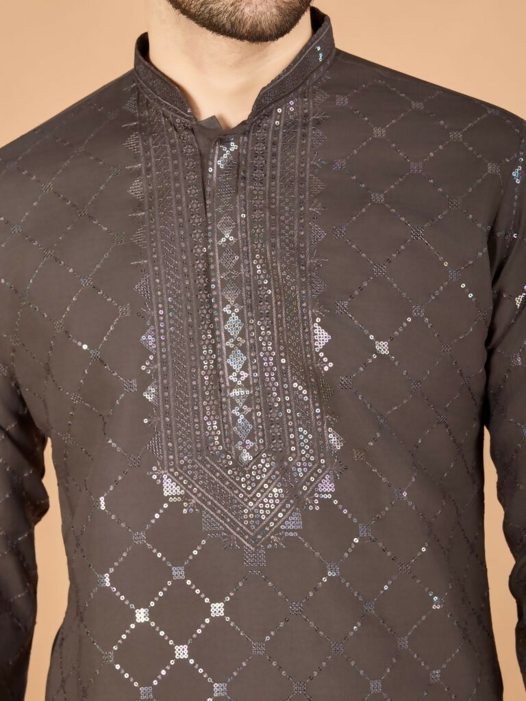 Vastranavya Brown Exclusive Festival Wear Viscose Silk Thread & Sequence Embroidered Work Kurta with Dupatta