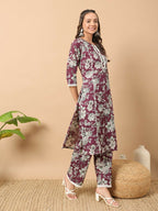 FIORRA Women's Light Blue Cotton Straight Kurta Set