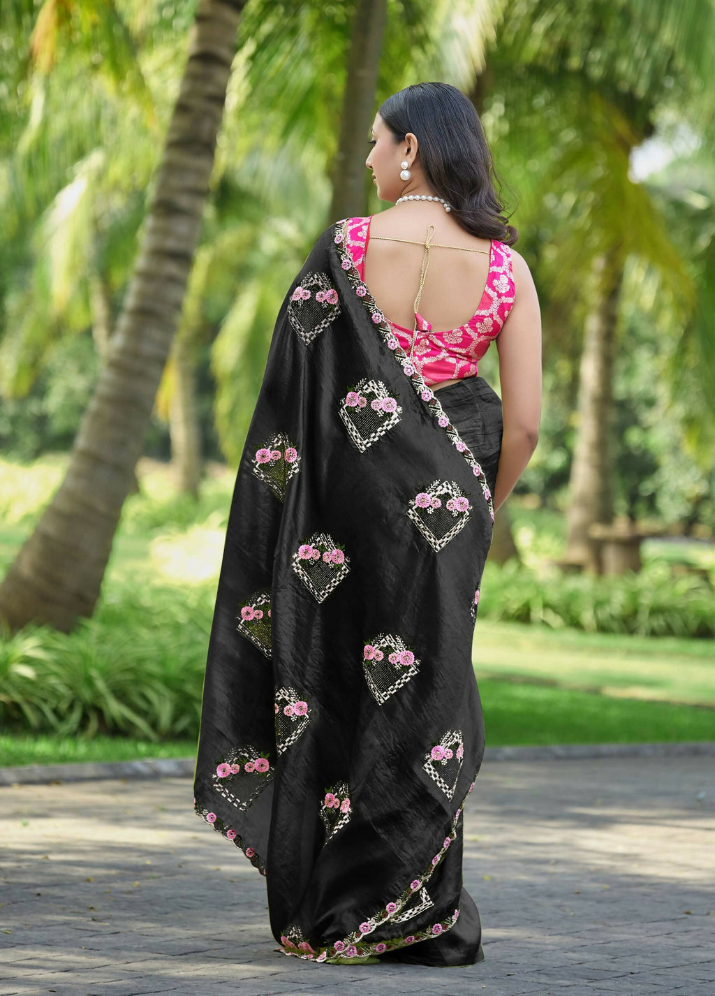 Teeya Creation Black Color Pure Paper Silk Heavy Embroidery Work Wedding Wear Saree - Distacart