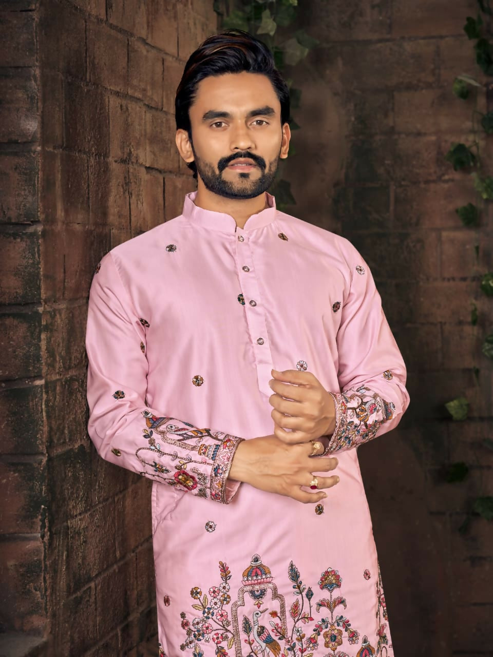 Anaita Pink Multi Thread Work Silk Straight Kurta
