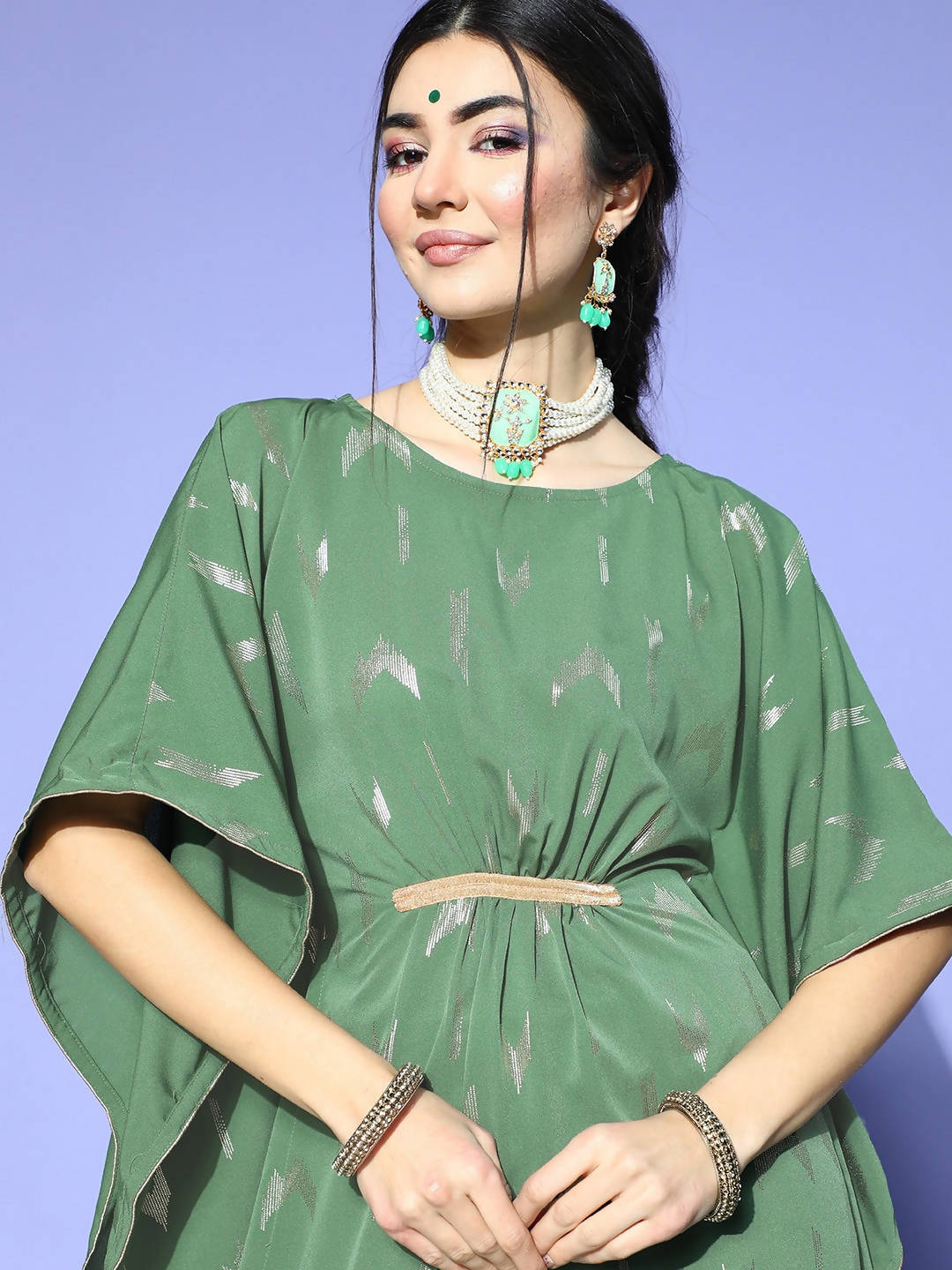 Janasya Green Geometric New Age Kaftan Kurta - Distacart