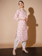 Myshka Women Pink Floral Kurta & Trousers - Distacart