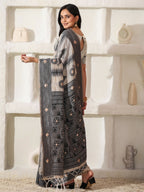 Shree Shyam Fashion Linen Cotton Black & Cream Saree - Distacart
