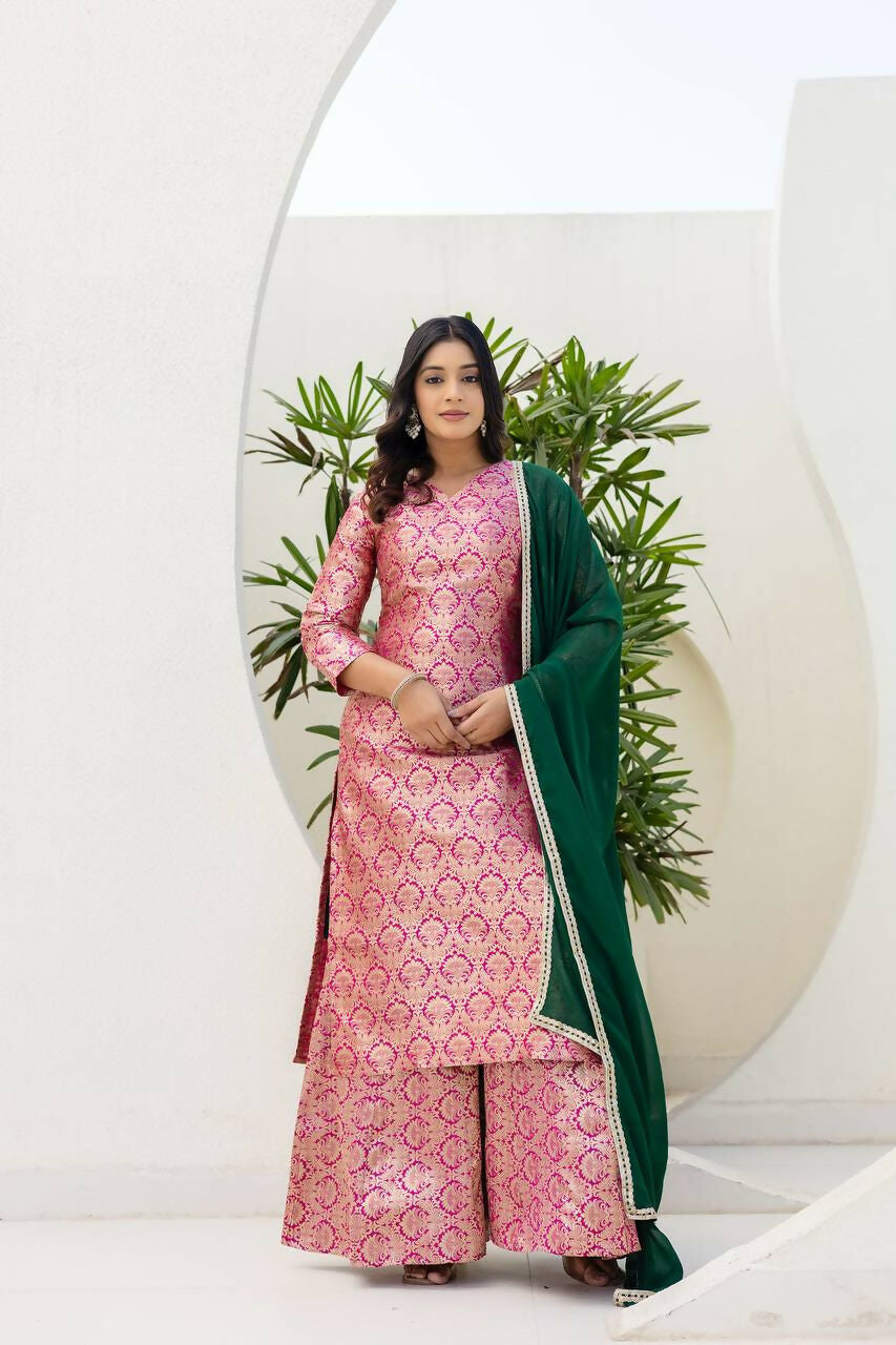 Teeya Creation Pink Viscose Jacquard Party Wear Designer Suit - Distacart