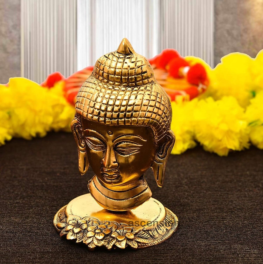 Ascension Designer Oxidize Metal Decorative Golden Lord Buddha Head Idol
