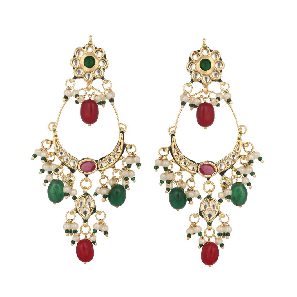 Nuyug 22K Gold Plated Crescent Kundan Drop Red Stone Chandbali Earrings - Distacart