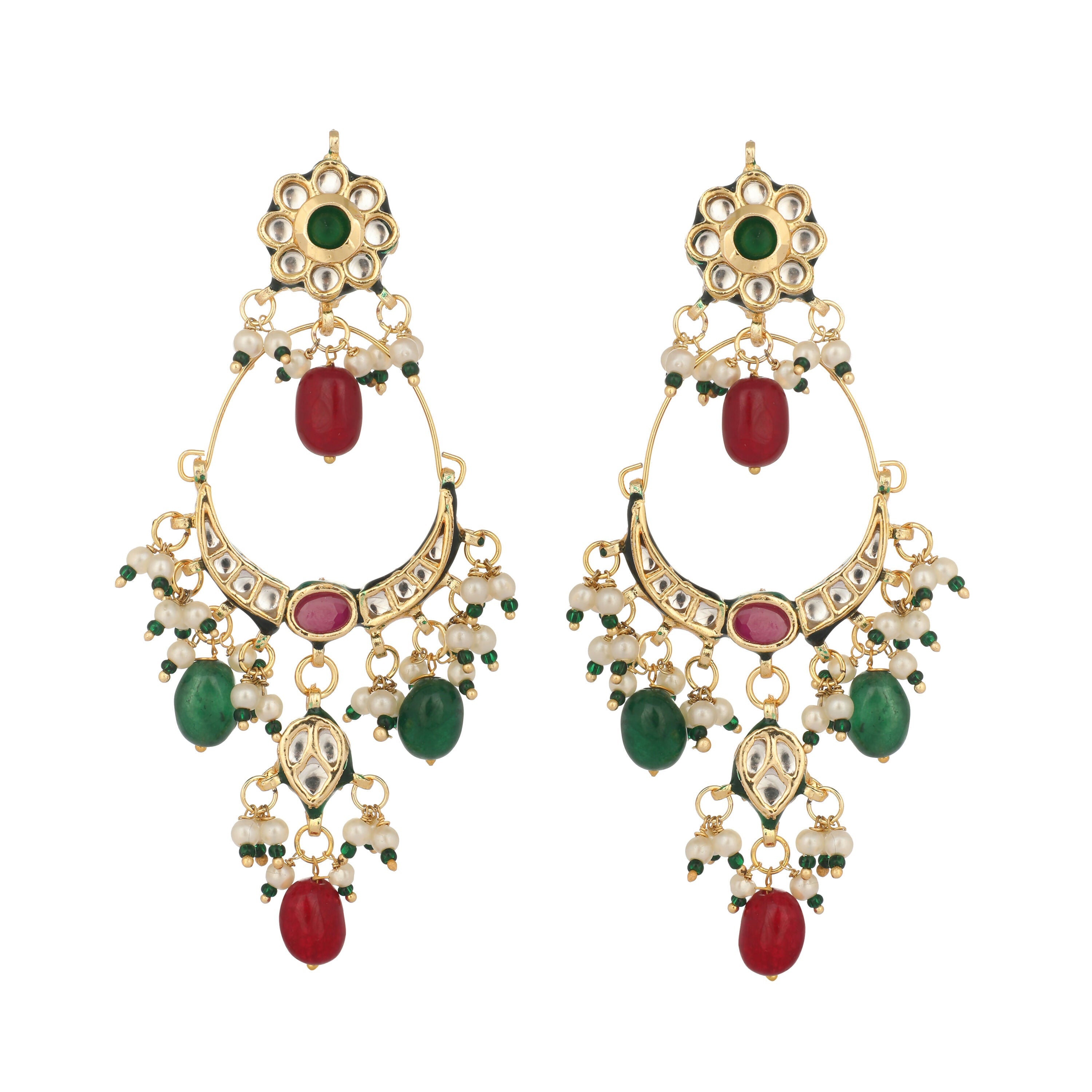 Nuyug 22K Gold Plated Crescent Kundan Drop Red Stone Chandbali Earrings - Distacart
