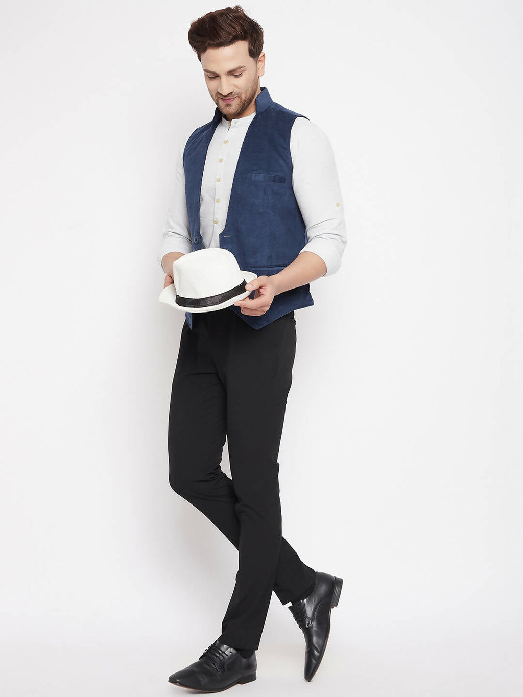 Even Apparels Blue Merino Men Woven Nehru Jacket - Distacart