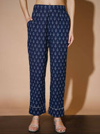 Myshka Women Blue Printed Kurta & Trousers - Distacart