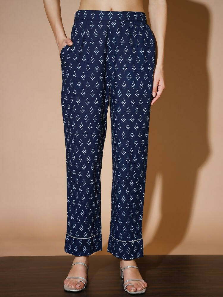 Myshka Women Blue Printed Kurta & Trousers - Distacart