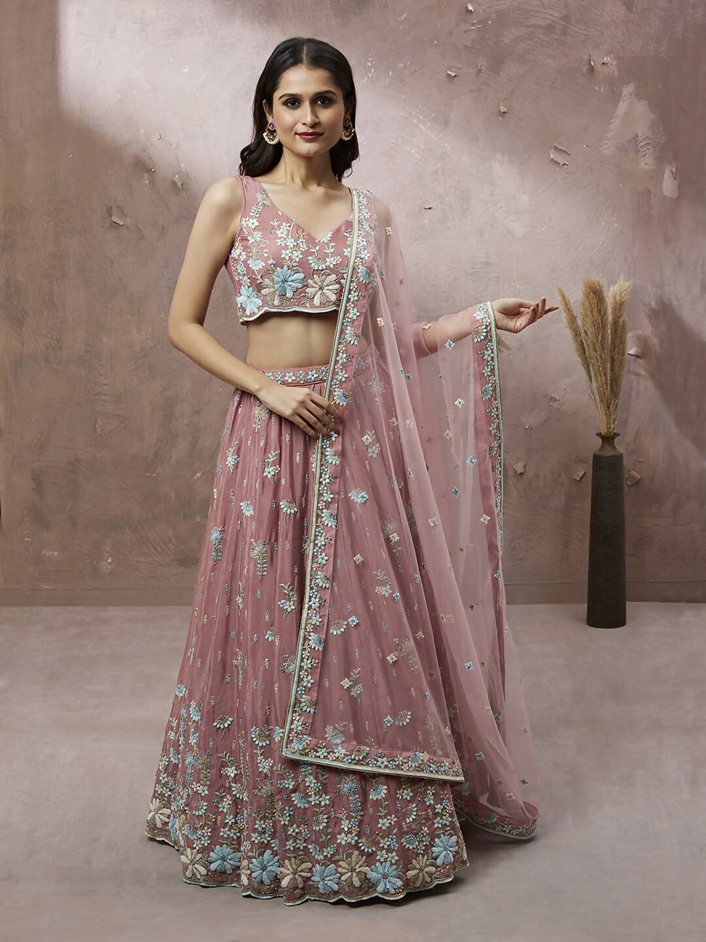House of Panchhi Coral Pure Georgette Sequins with heavy Zarkan embroidery Lehenga choli & Dupatta