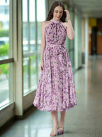 Souchii Lavender Floral Chiffon Dress -Souchii