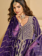 Anaita Violet Chinon Readymade Anarkali Lehenga with Heavy Embroidery Work - Distacart