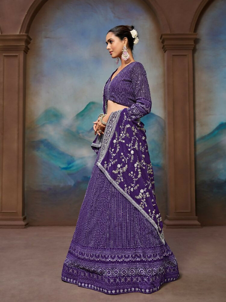 Purple Georgette Embroidery Work Lehenga Choli - Jihu Culture