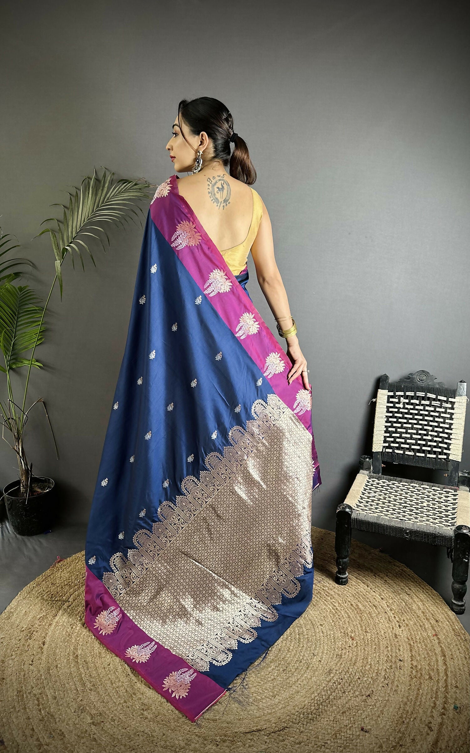 Joban Fashion Royal Blue Small Butti Soft Silk Banarasi Saree - Distacart