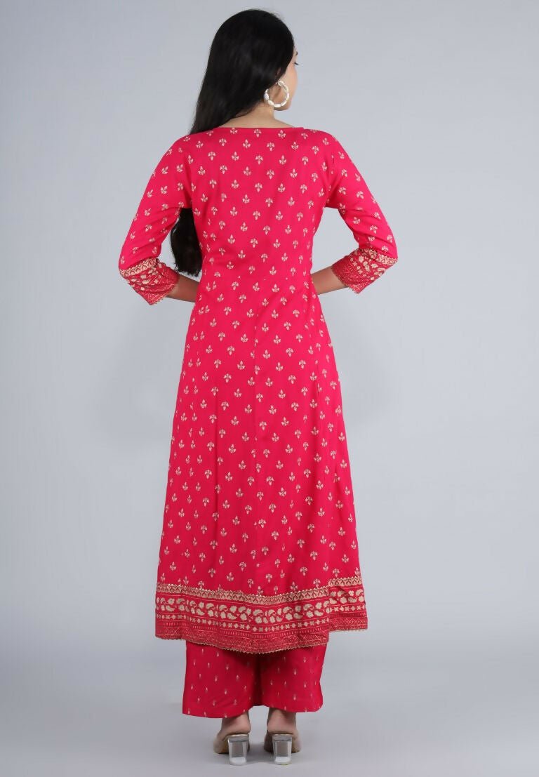 Alvano Alvano Beautiful Printed Kurti with Palazzo and Dupatta for women's and Girls (Pink)