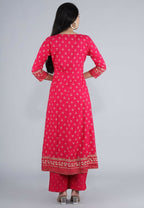 Alvano Alvano Beautiful Printed Kurti with Palazzo and Dupatta for women's and Girls (Pink)