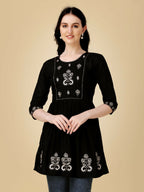 Jyoti Fashion Women's Black Viscose Rayon Embroidered Casual Top