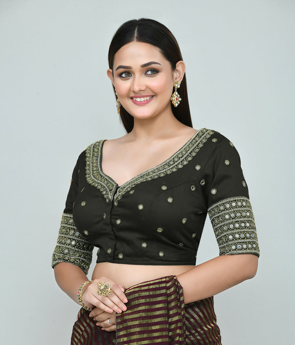 Joban Fashion Women's Dark Green Embroidered Stitched Blouse - Distacart