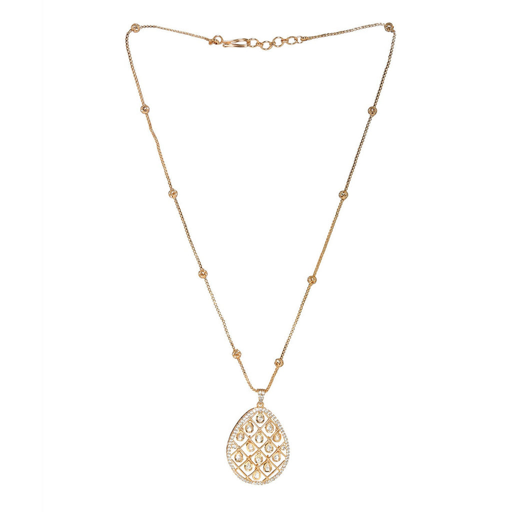 Long Gold Chain with Kundan Jhallar Pendant (Gold) - Ruby Raang
