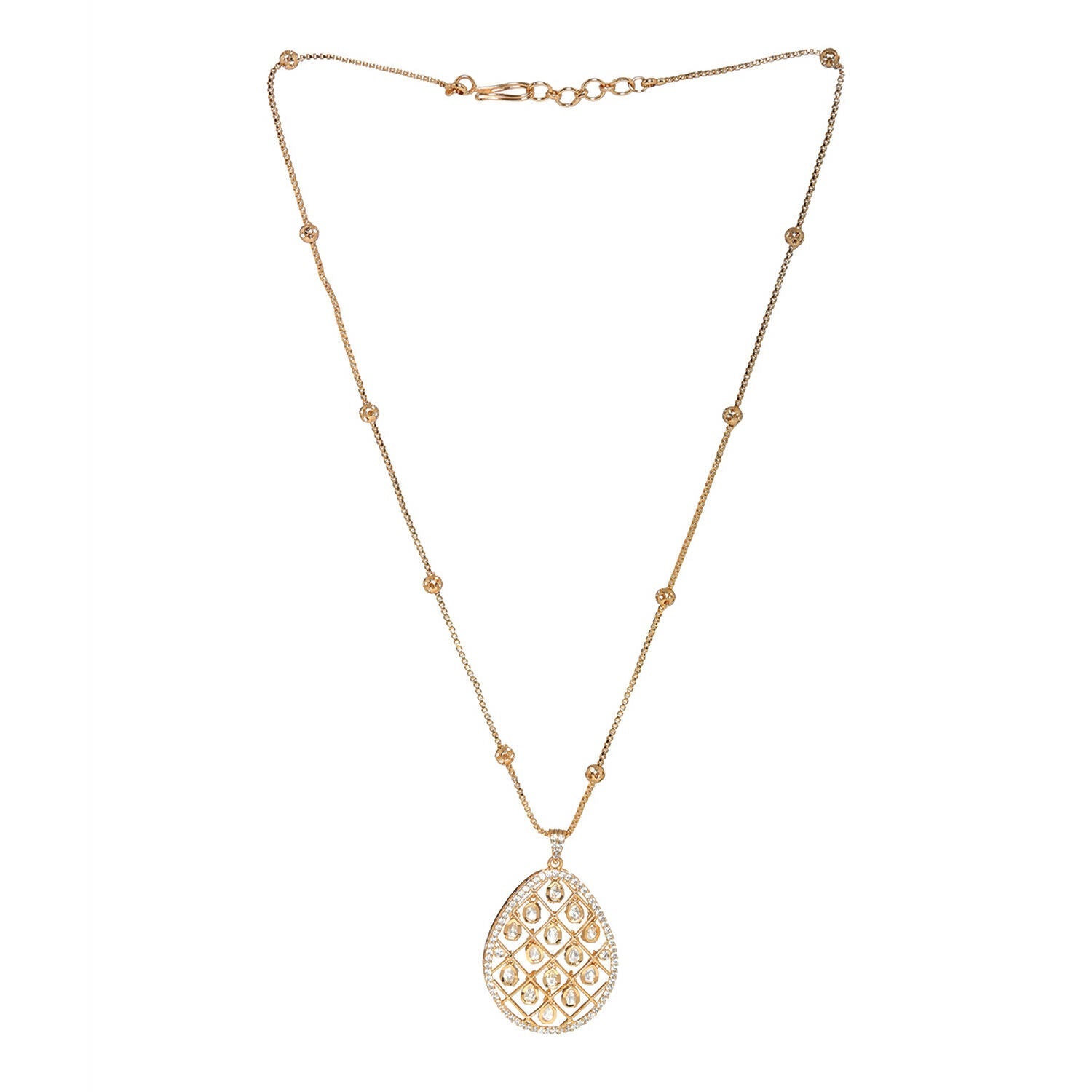 Long Gold Chain with Kundan Jhallar Pendant (Gold) - Ruby Raang