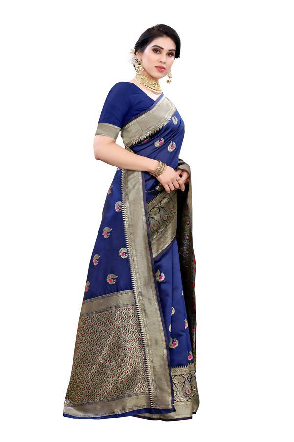 Vamika Banarasi Jacquard Weaving Blue Saree (Siri Blue)