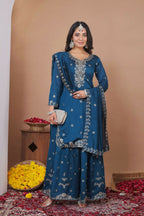Teeya Creation Blue Color Vichitra Silk Wedding Wear Trending Salwar Suit - Distacart