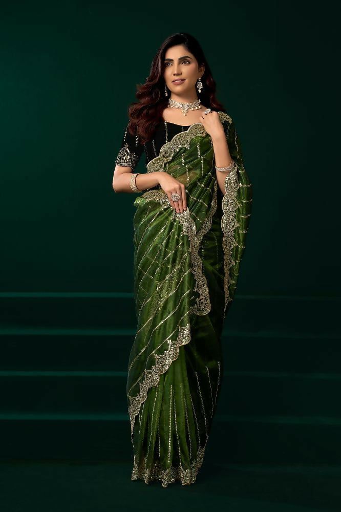 Joban Fashion Green Net Party Wear Sarees - Distacart
