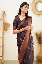 DEIANA'S Beautiful Designer Golden zari Soft Lichi Silk Saree - Wine