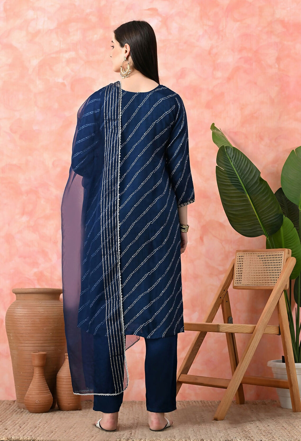 Joban Fashion Navy Blue Premium Pure Viscose Print Dola With Handwork Kurta Set