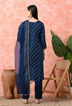Joban Fashion Navy Blue Premium Pure Viscose Print Dola With Handwork Kurta Set