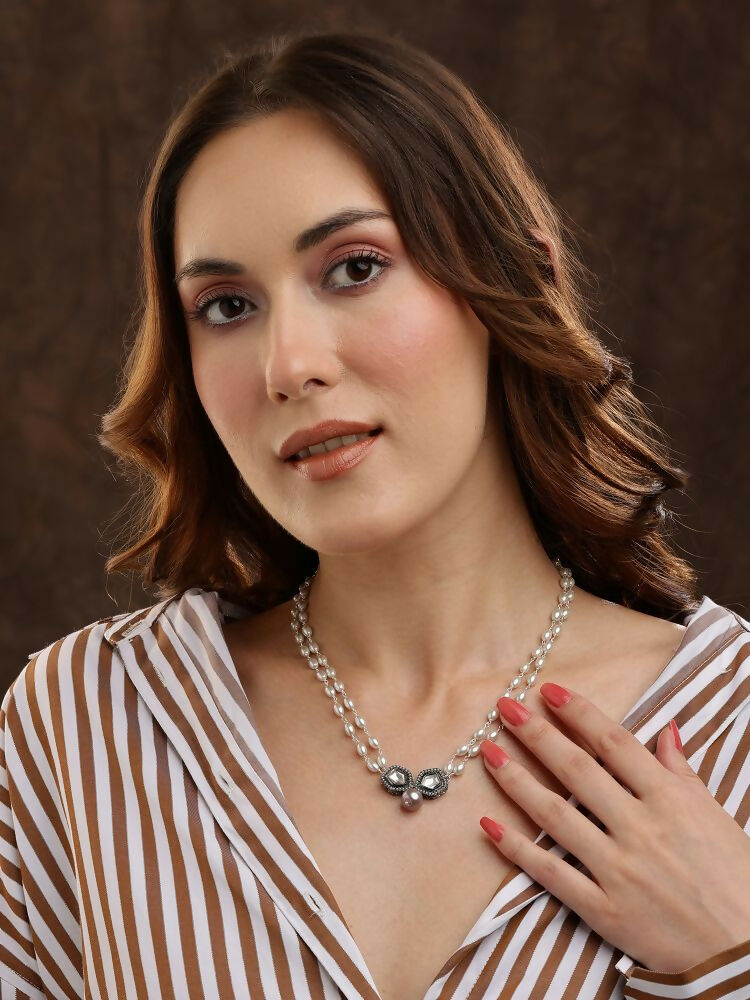Beaded Chain with Kundan Drop necklace ru raang - Ruby Raang