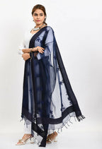 Mominos Fashion Moeza Women's Orgenza All Over Chikan Work Navy Blue Dupatta - Distacart