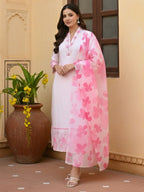 The52 Women's Beautiful Chanderi Fabric Printed Work Straight Kurta Pant and Dupatta Set - Distacart