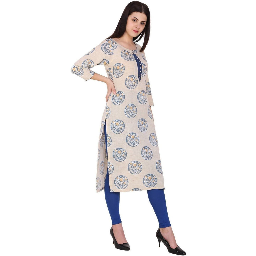 Kanoor Women's White Cotton Straight Kurti