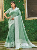 Shree Shyam Fashion Rama Green Linen Saree - Distacart