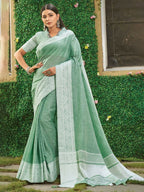 Shree Shyam Fashion Rama Green Linen Saree - Distacart