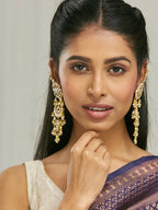 Nuyug 22 K Gold-Plated Elegant Kundan Studded & Pearl Beaded Crescent Shaped Kanauti Earrings - Distacart