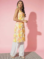 Myshka Women Multi Floral Cotton Straight Round Neck Kurtas - Distacart