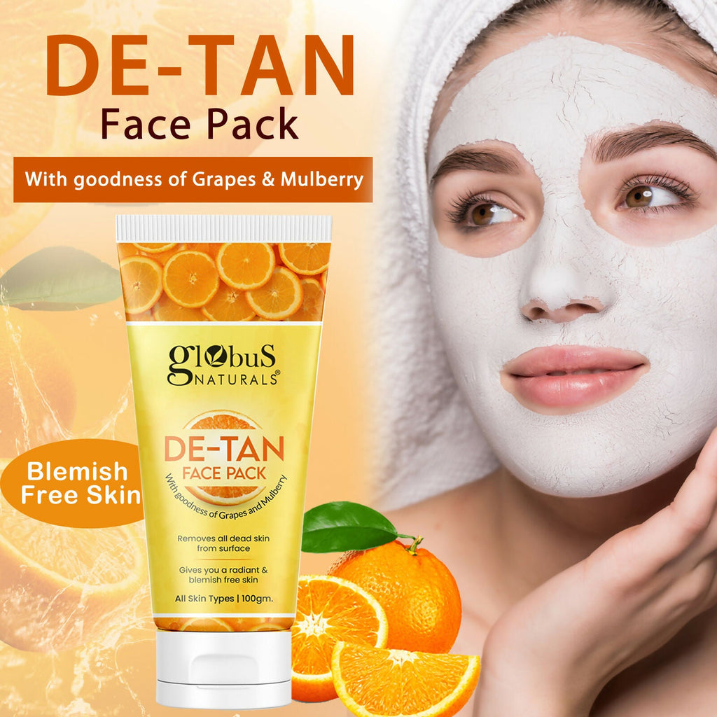 Globus Naturals De Tan Face Pack, Suitable For All Skin Types