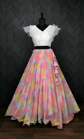 Dishitha Creation Floral Printed Stitched Lehenga & Crop Top - White & Pink