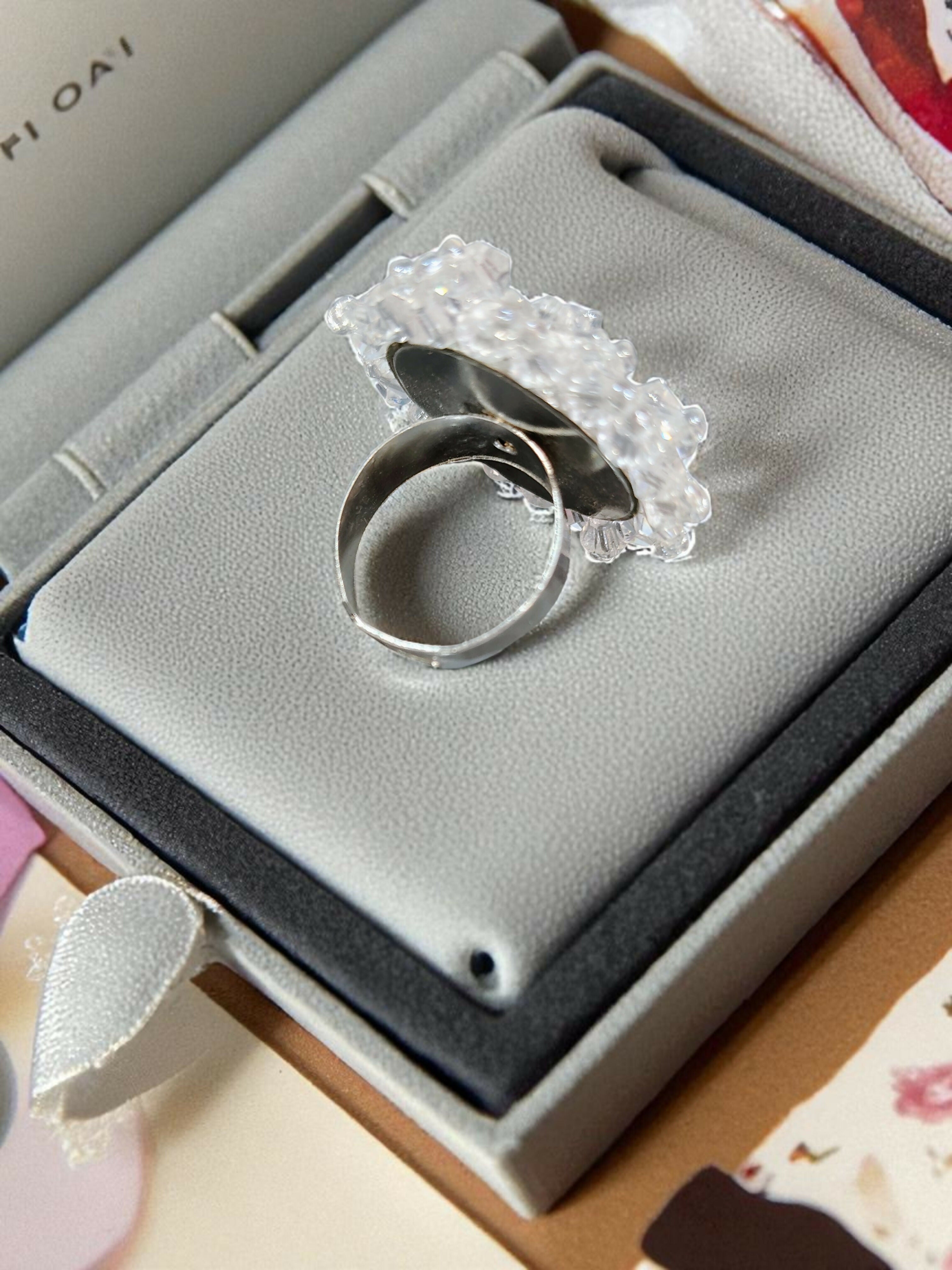 Inhanns Rang-E-Roshan Adjustable Ring – Handmade Crystal Statement Ring - White
