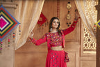 Rani Pink Viscose Rayon Thread Embroidered Work With Mirror All Over Navratri Lehenga Choli With Dupatta - Raas