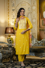 The52 Women's Beautiful Embroidery Work Viscose Rayon Fabric Straight Kurta Pant and Dupatta Set - Distacart